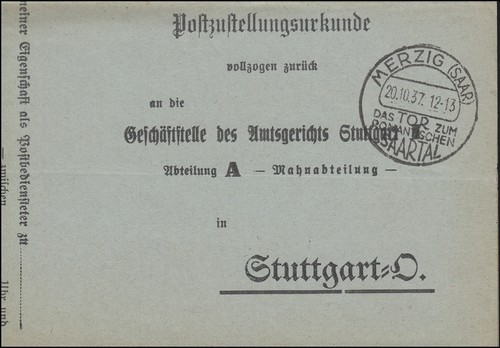 Postzustellungsurkunde mit
