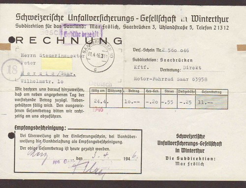 Cb66 saarland 1946 - saarland, rechnung